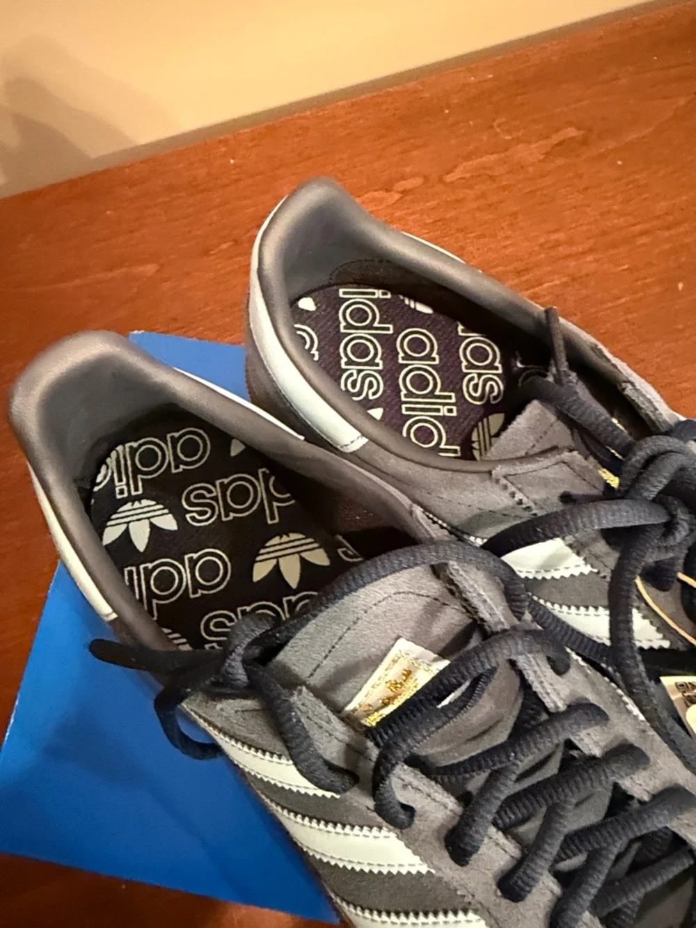 Adidas Handball Spezial Blue Suede Casual Sneakers with Light Blue Stripes - Picture 5 of 9